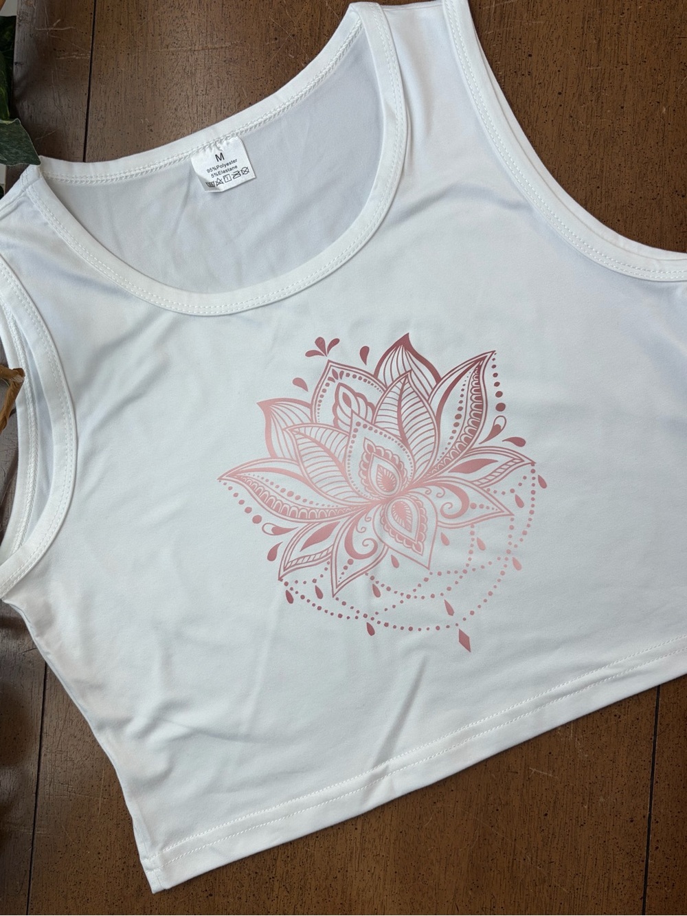 White Pink Lotus Mandala Cropped Tank Top Size M Yoga Festival